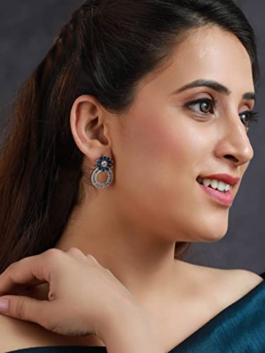 Women's AD Studded Floral Drop Plated Earrings